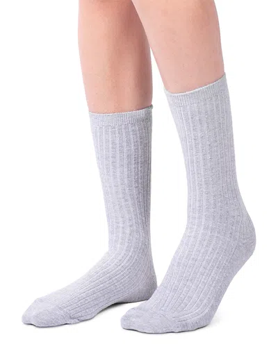 Hue Cotton Stretch Blend Rib Classic Crew Socks In Blue