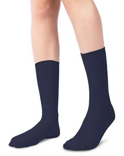 Hue Cotton Stretch Blend Rib Classic Crew Socks In Blue