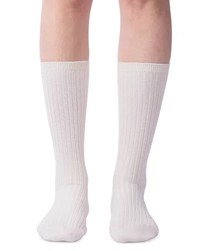 Hue Cotton Stretch Blend Rib Classic Crew Socks In White