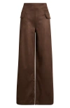 Hue Faux Suede Wide Leg Pants In Brown