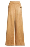 Hue Faux Suede Wide Leg Pants In Brown