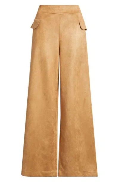 Hue Faux Suede Wide Leg Pants In Brown