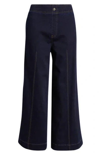 Hue Fine Lines Crop Wide Leg Pull-on Pants In Blue
