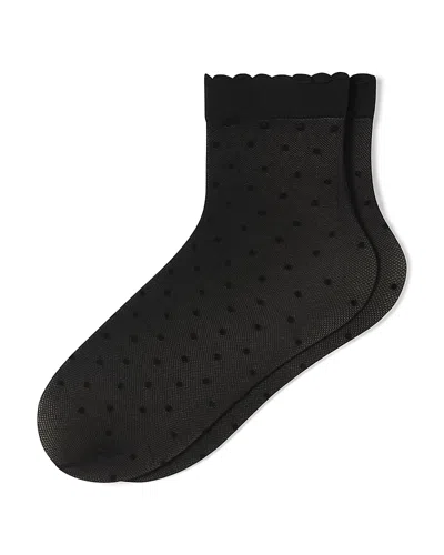 Hue Flocked Dot Mesh Anklet Socks In Black