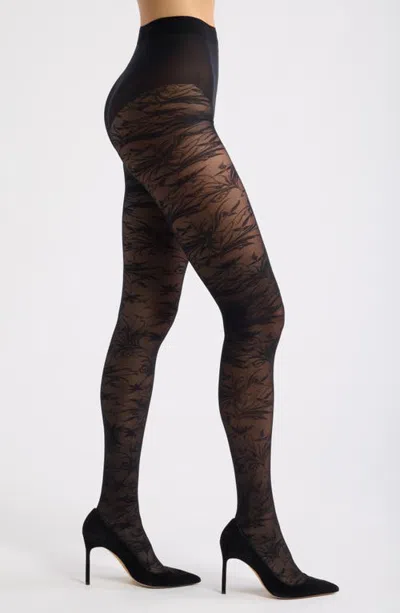 Hue Floral Brocade Sheer Tights In Black