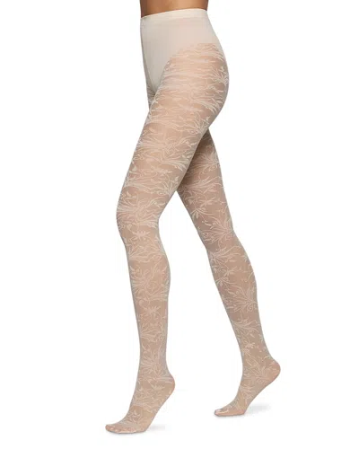 Hue Floral Brocade Sheer Tights In Transparent