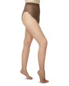 Hue French Lace Control Top Sheer Tights In Brown