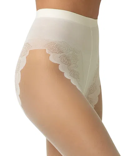 Hue French Lace Control Top Sheer Tights In White