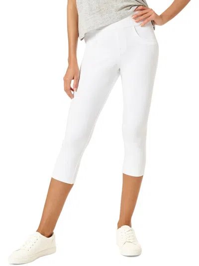 Hue Game Changing Womens High Rise Knit Capri Pants In White