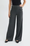 Hue Herringbone Wide Leg Pull-on Pants In Gray