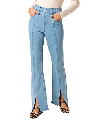 Hue High Rise Split Front Straight Leg Jeans In Classic Light In Classic Linen