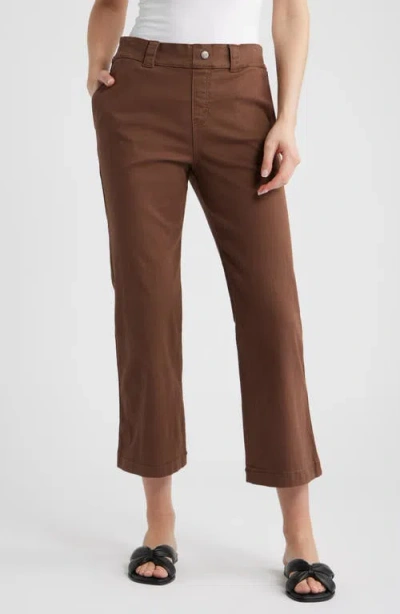 Hue Kick Flare Stretch Cotton Pull-on Pants In Brown
