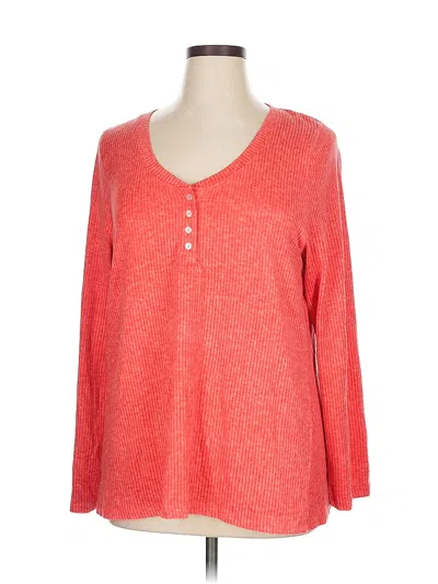 Pre-owned Hue Long Sleeve Henley Shirt In Red