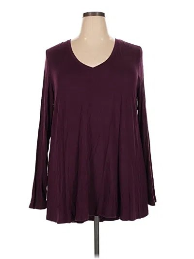 Pre-owned Hue Long Sleeve Top Burgundy V-neck Tops