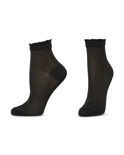 Hue Metallic Opaque Anklet Socks In Black