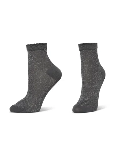 Hue Metallic Opaque Anklet Socks In Gray