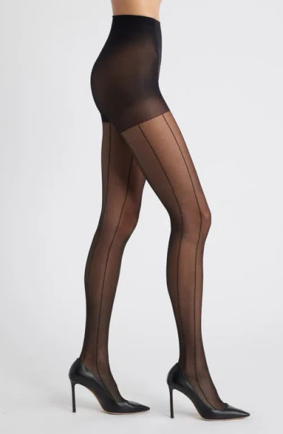 Hue Metallic Pinstripe Control Top Tights In Black Gold