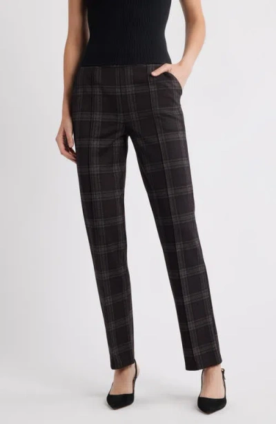 HUE HUE PLAID HIGH RISE PULL-ON PANTS