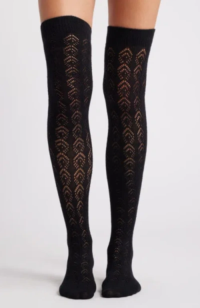 Hue Pointelle Over-the-knee Socks In Black