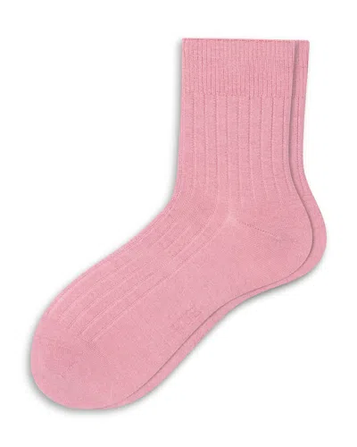 Hue Ribbed Cropped Crew Socks In Pink