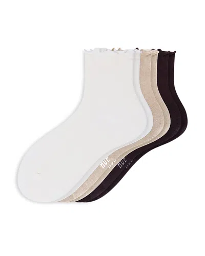 Hue Ruffle Edge Ankle Socks, Pack Of 3 In Multi