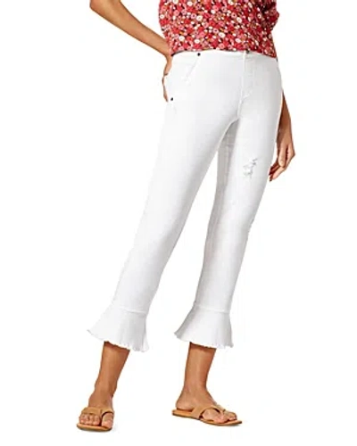 Hue Ruffled Hem Cropped Denim Leggings In White