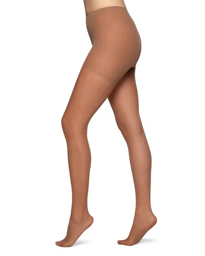 Hue Run Resist Sheer Control Top Tights In Brown