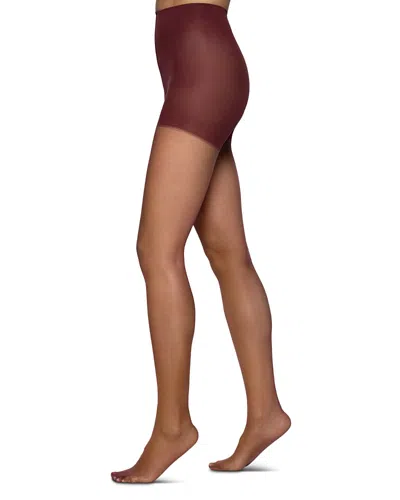 Hue Run Resist Sheer Control Top Tights In Burgundy