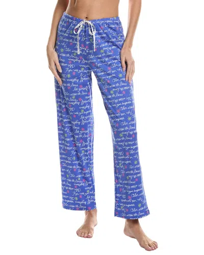 Hue Script Mantras Long Pajama Pant In Blue