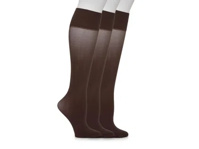 Hue Soft Opaque Knee Socks 3 Pack In Brown