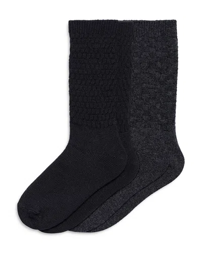 Hue Textured Crew Socks, 2-pack In Black