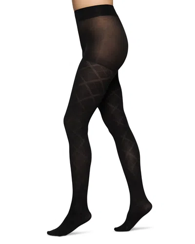 Hue Textured Diamond Tights In Black