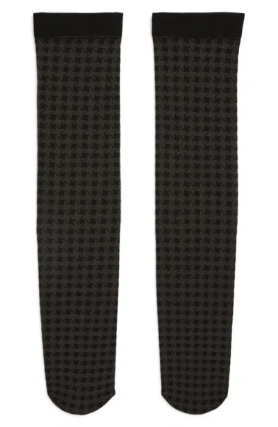 Hue Tonal Houndstooth Knee High Socks In Black