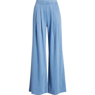 Hue Wide Leg Pull-on Denim Pants In Blue