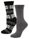 Hue Women's 2-pack Nordic Snowflake & Solid Crew Socks In Grey Black