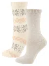 Hue Women's 2-pack Nordic Snowflake & Solid Crew Socks In Ivory Grey