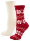Hue Women's 2-pack Nordic Snowflake & Solid Crew Socks In Red Ivory