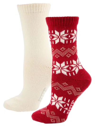 Hue Women's 2-pack Nordic Snowflake & Solid Crew Socks In Red Ivory