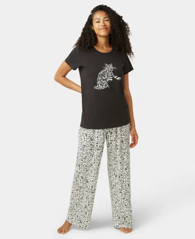 Hue Women's 2-piece Embellished Short Sleeve Pajama Set In Black