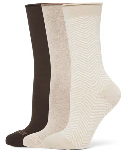 Hue Women's Roll Top Socks 3-pk. In Taupe Chev