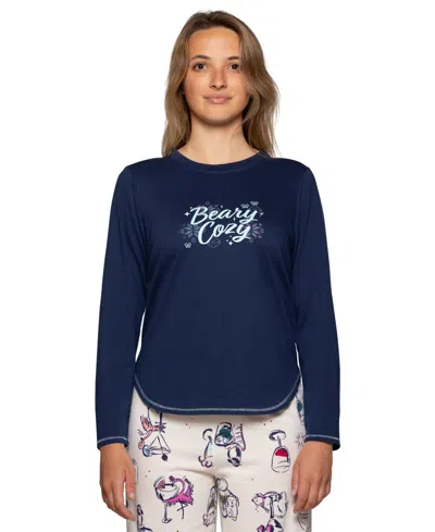 Hue Women's Beary Cozy Scoop Neckline Long Sleeve Pj Tee In Blue