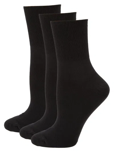 Hue Women's Bobby 3-pack Solid Crew Socks Set In Black