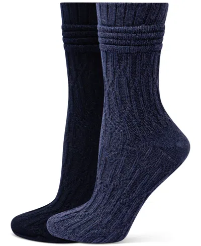 Hue Women's Bubble Cable Boot Sock 2 Socks, 2-pack In Blue Pack