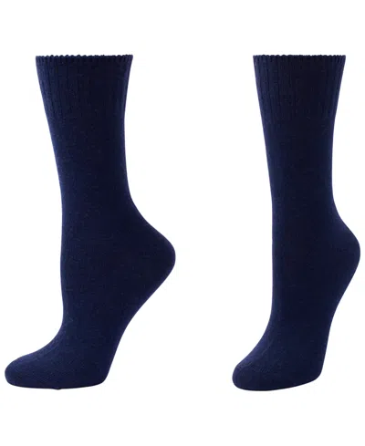 Hue Women's Cashmere-blend Ribbed-welt Crew Socks In Blue