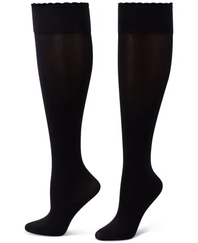 Hue Women's Compression Opaque Scalloped-edge Knee-high Socks, 3-pack In Black