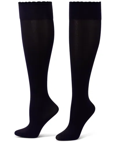 Hue Women's Compression Opaque Scalloped-edge Knee-high Socks, 3-pack In Navy