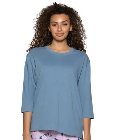 Hue Women's Cotton Candied 3/4-sleeve Boxy Pajama Tee In Blue