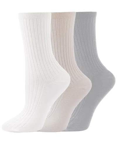 Hue Women's Cotton-blend Rib Crew Reinforced Heel And Toe Crew Socks, 3-pair In Multi