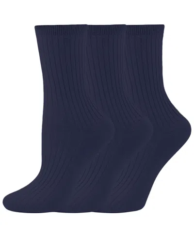 Hue Women's Cotton-blend Rib Crew Reinforced Heel And Toe Crew Socks, 3-pair In Blue