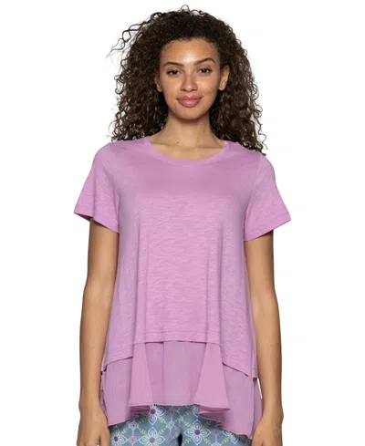 Hue Women's Crewneck Georgette Flounce Cotton-blend Pj Tee In Pink